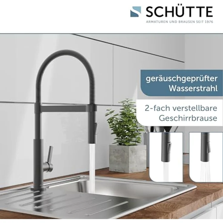 Schütte Spültischarmatur MIAMI, energiesparende Cold-Start-Technik, 360° schwenkbar, 2-fach verstellbare Geschirrbrause in Soft-Touch Qualität – Bild 3