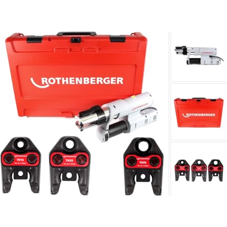 Rothenberger Zange ROMAX AC ECO Set TH 230 V Pressmaschine Typ C in Transportkoffer + 3 x (590 mm) elektrohydraulisch mit 32-34 kN Kolbenkraft für Netzbetrieb in blau – Bild 1