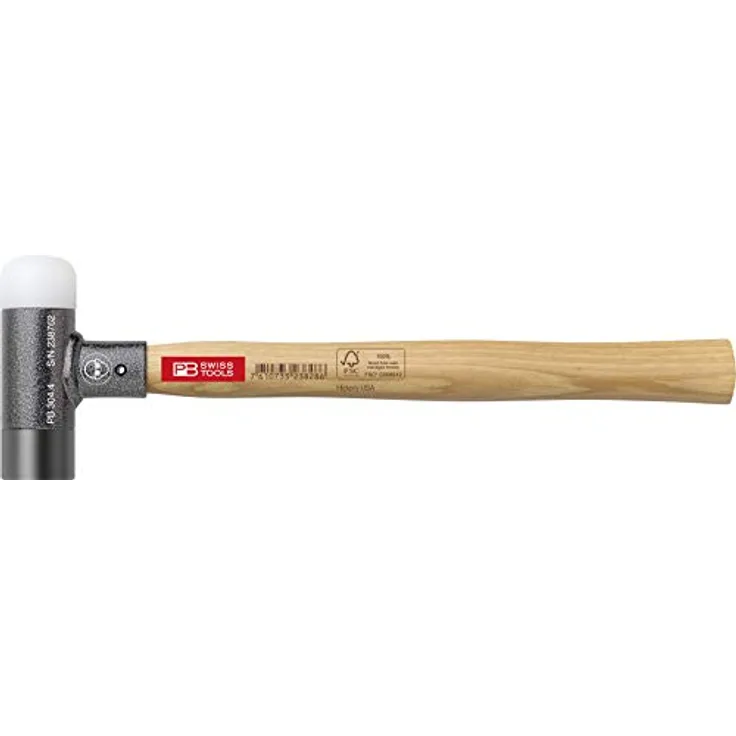 PB Swiss Tools Rückschlagfreier Hammer PB 304.2 | Kopf Ø 27 mm | Swiss Made | mit Stiel aus Hickory-Holz | satte und präzise Schläge