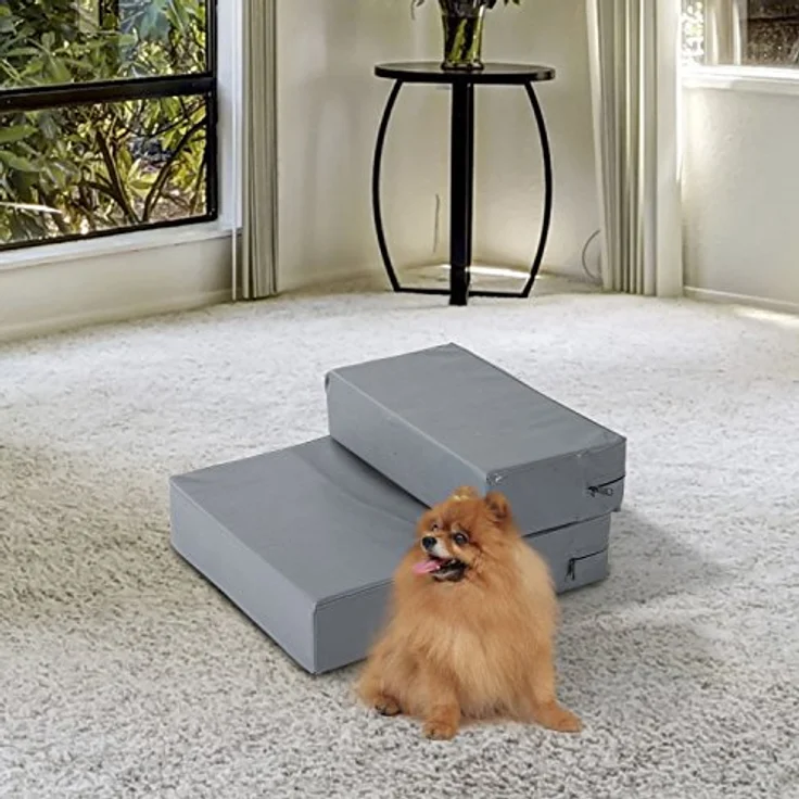 PawHut Tiertreppe Tierunterlage Klappbar Hundetreppe Treppe Unterlage für Katze und Hunde Grau L42 x B39 x H20 cm – Bild 2