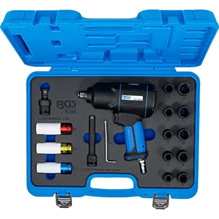 BGS Technic Druckluft-Schlagschrauber & Kraft-Steckschlüssel-Satz, 12,5 mm (1/2'), 1200 Nm, 16-teilig, ergonomischer Soft-Grip, 3 Kunststoffeinsätze für empfindliche Materialien – Bild 4
