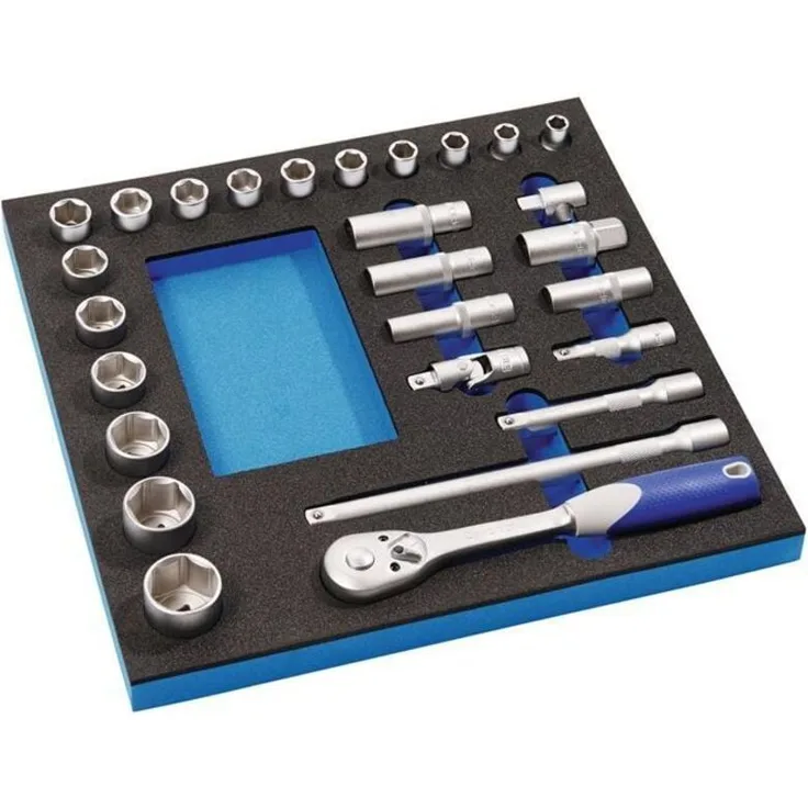 PROMAT Werkzeugmodul 27-teilig 2/3-Modul Steckschlüsselsatz, 12,5 mm (1/2") mit CV-Stahl Einsätzen, inklusive Verlängerungen und Kardangelenk