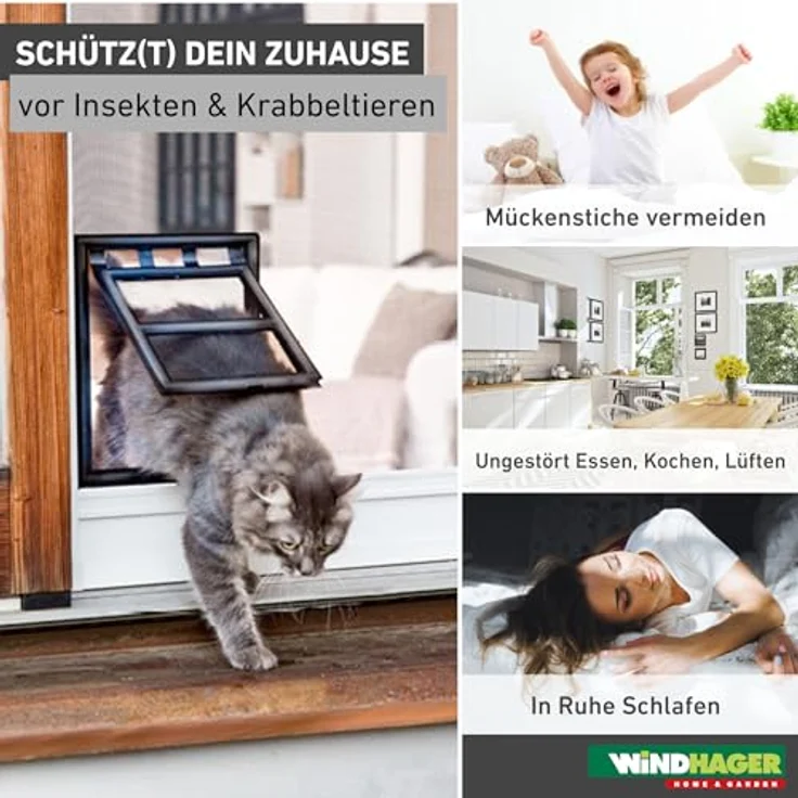 Windhager Katzenklappe für Insektenschutz Rahmentüren, schwenkbar, 20x25 cm – Bild 3