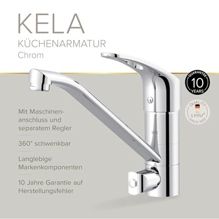 Lenz KELA Küchenarmatur, mit praktischem Maschinenanschluss für Spül- und Waschmaschine, Chrom – Bild 2