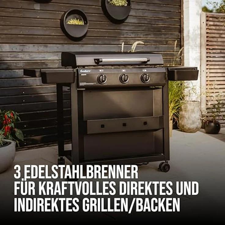 Enders Amaro Plancha Grill, Edelstahl-Plancha mit 3 stufenlos regulierbaren P-Brennern, inkl. zwei Körben, silber – Bild 2
