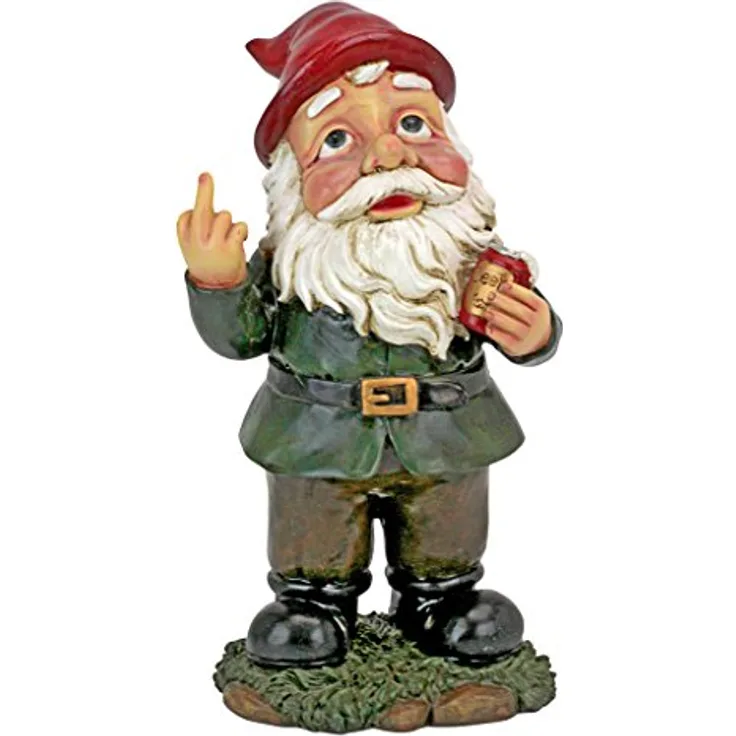 Design Toscano Verrückter Beschwipster Finger Tim Biergartenzwerg Gartenzwerg-Statue –Rasenzwerg, Harz, Vollfarbe wirklichkeitsgetreu