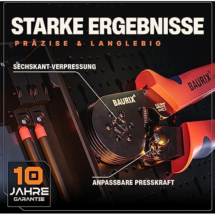 BAURIX® Sechskant Crimpzange mit 2000 Aderendhülsen Set I Aderendhülsenzange selbsteinstellend [Für 0,25-6mm²] I Krimpzange, Crimpzangen, Crimp Zange, Presszange – Bild 2