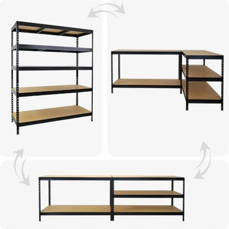 Proregal Schwerlastregal Rivet, 180 x 150 x 60 cm, 5 Böden, Traglast 250 kg pro Boden, Steckmontage, Schwarz – Bild 5
