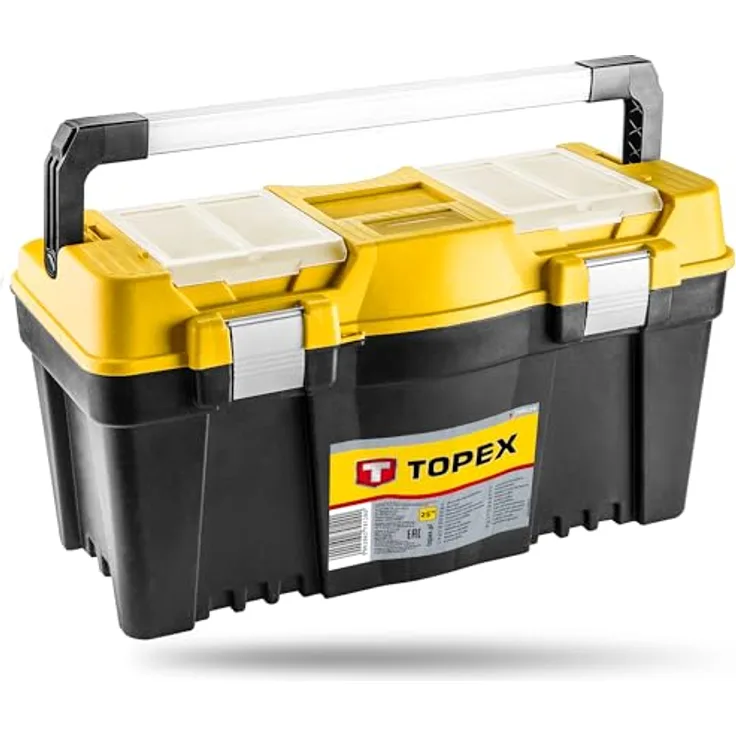 TOPEX Werkzeugkasten 25", Organizer mit verschließbaren Fächern, 60 x 29 x 33 cm, stabile Kunststoffausführung