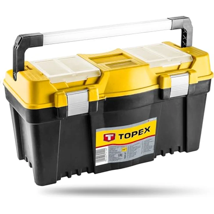 TOPEX Werkzeugkasten 25", Organizer mit verschließbaren Fächern, 60 x 29 x 33 cm, stabile Kunststoffausführung – Bild 1