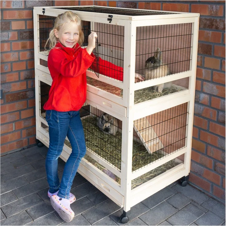 Zooprinz Kleintierstall Knuffel, mobiler Hasenstall auf Rollen mit Klappdach, 2 Etagen, Plexiglas, 115x118x60 cm