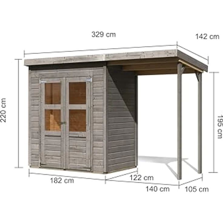 Chillroi Gartenhaus 182x122 cm, mit Anbaudach und robuster Konstruktion aus 14 mm nordischer Fichte, wetterfest und sicher – Bild 2