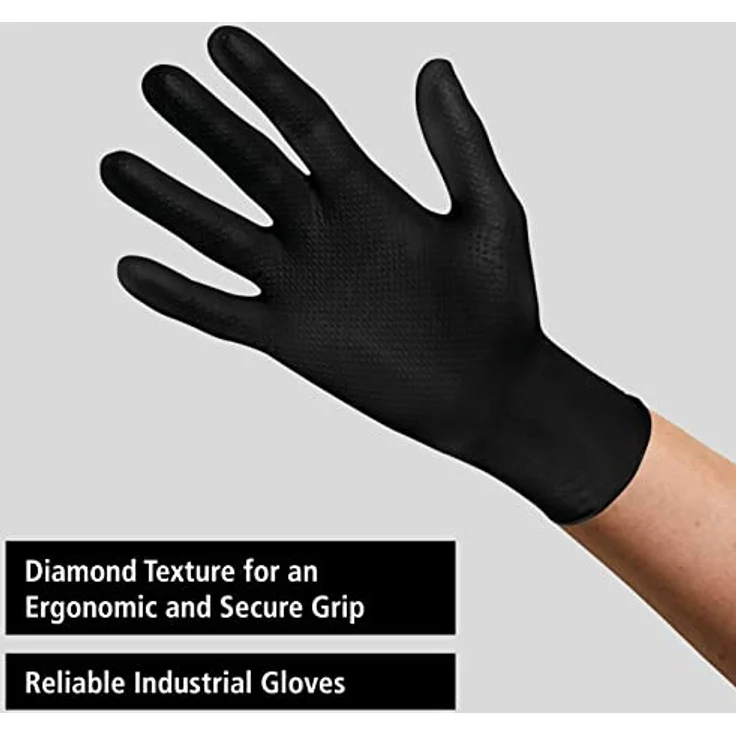 Nitril-Industrie-Handschuhe – Diamant-Textur für verbesserten Griff, unsteril und hypoallergen, beidhändig, für mehrere Sektoren, Einweg, Bulk-Buy, 6,5 g Dicke (klein) (schwarz) – Industrade – Bild 4