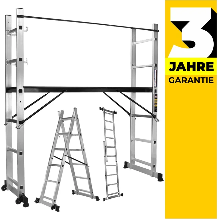 Craftfull Leitergerüst CF-103A Mehrzweckleiter Alu Leiter Gerüst Arbeitsbühne (1.68 Meter 6 Sprossen)