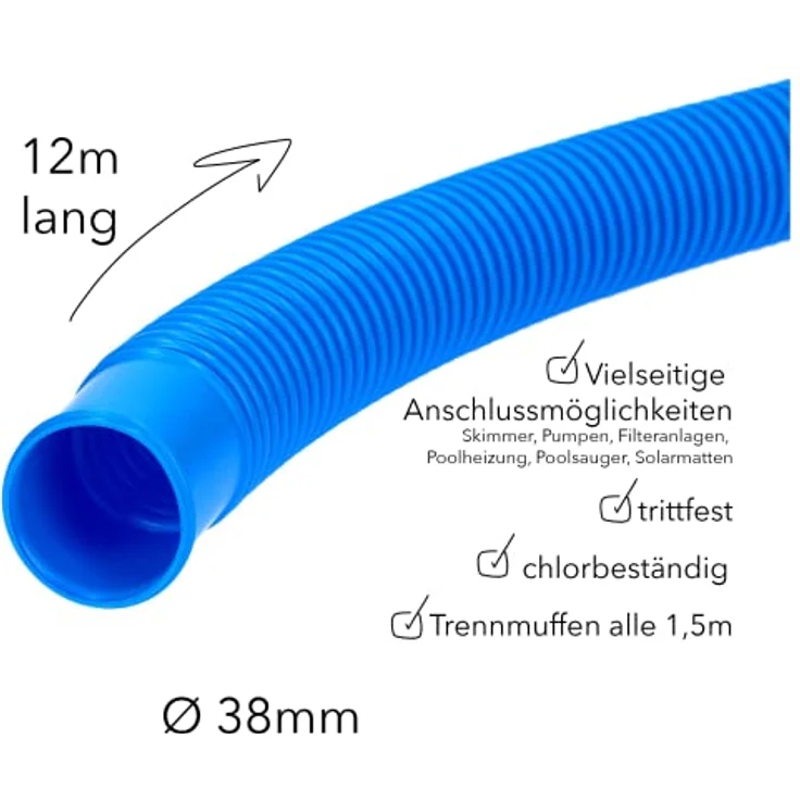 Kalitec Poolschlauch 38mm blau 12m lang Schwimmbadschlauch – Bild 3