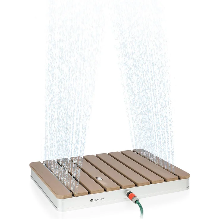Sumatra Breeze SQ Gartendusche WPC Aluminium 70 x 55 cm eckig Braun 4 m Fontänenhöhe rutschfeste Standfläche Bodendusche - Preisvergleich – Bild 2