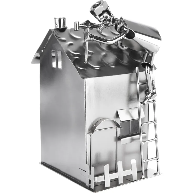 Schraubenmännchen Haus mit Dachdecker - Silber Eisenfigur Metallfigur - Handarbeit