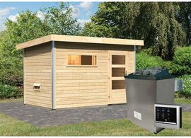 Karibu Saunahaus Skrollan 1 mit moderner Tür Set naturbelassen