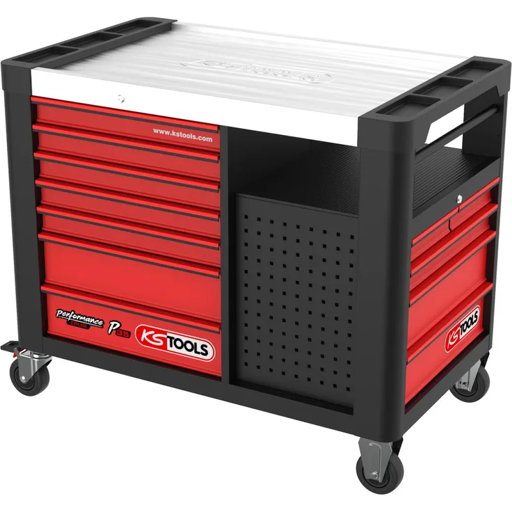 KS TOOLS PERFORMANplus P35 SCHWARZ-ROT Werkstattwagen mit 12 Schubladen