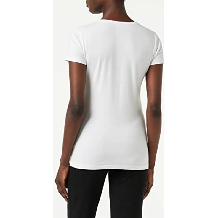 Emporio Armani Damen Kurzarmshirt T-Shirt Homewear, figurbetont, weiß, Größe M, mit Logo aus Dekorsteinen – Bild 3