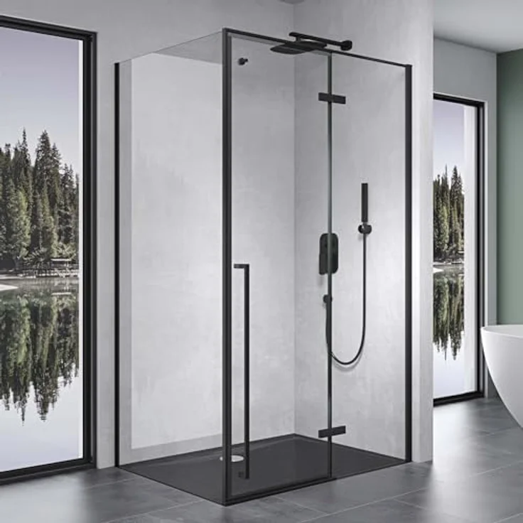 Mai & Mai Duschkabine Rav64, Eckdusche 80x100cm mit 6mm ESG-Sicherheitsglas, Schwarz, inkl. NANO-Beschichtung und Handtuchhaken – Bild 1
