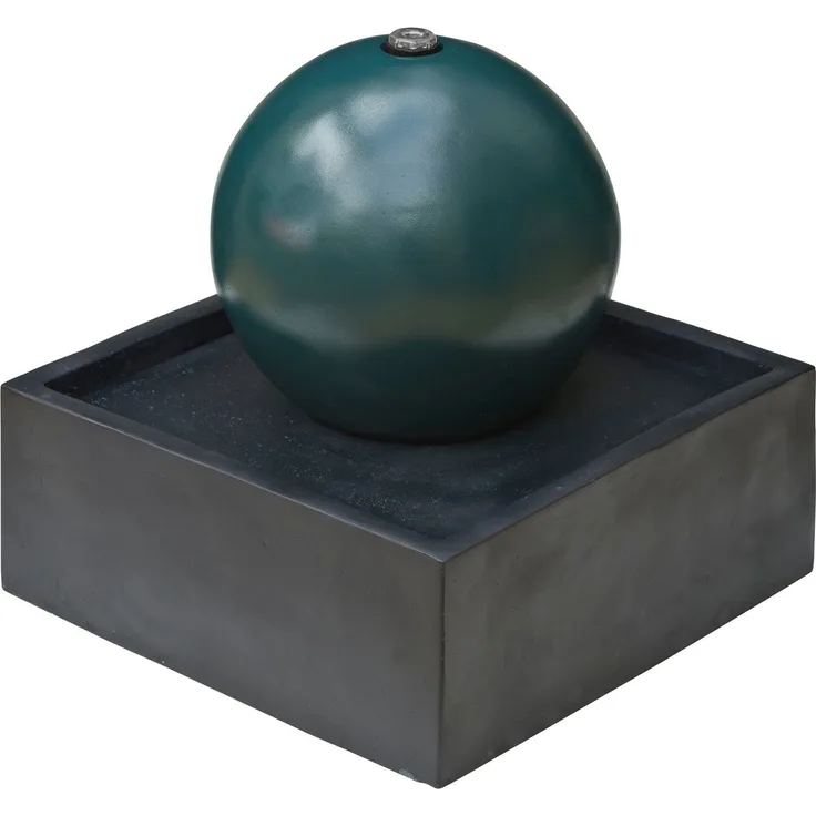 AcquaArte Gartenbrunnen STENI, schlichter Zierbrunnen mit LED Kugel ⌀: 33 cm in petrol, BxTxH: 50x50x53 cm, inkl. Wasserauffangbecken und warmweißer LED-Beleuchtung