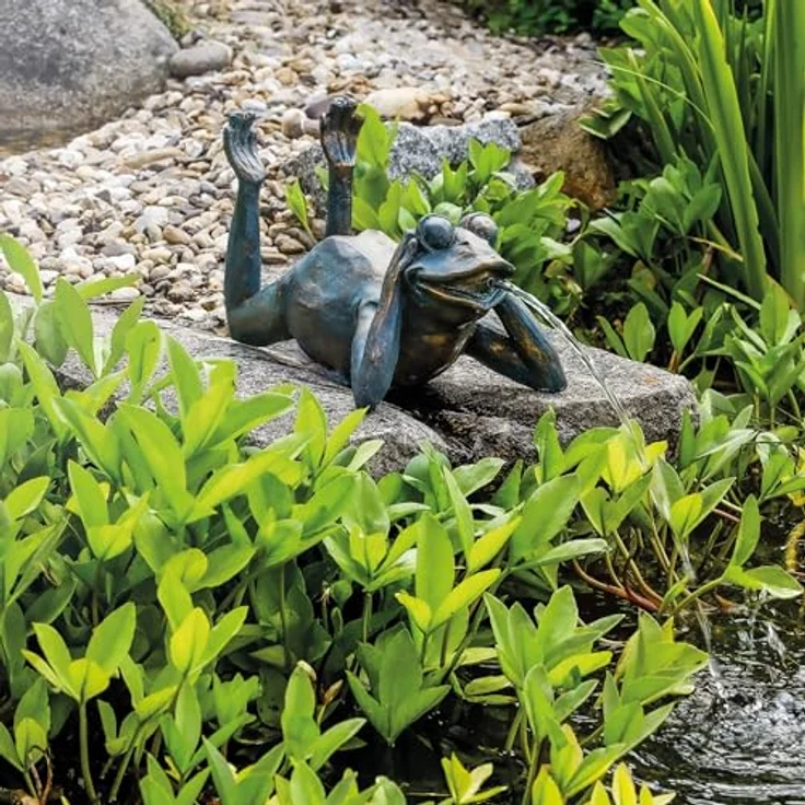 Esotec Wasserspeier-Figur Frosch, Teichfigur aus wetterfestem Kunststein, mit Schlauch für Wasserdurchfluss 300 l/h, ca. 340 x 210 x 235 mm – Bild 4