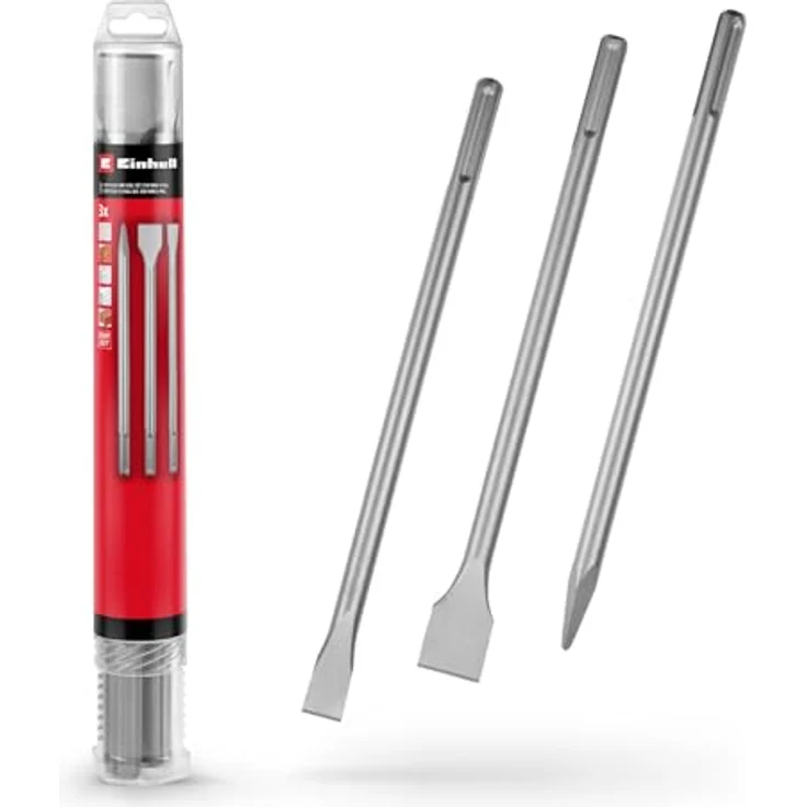 Einhell Original 3-tlg. SDS Max Meißel-Set, 400 mm (Spitzmeißel, 20 mm Flachmeißel, 40 mm Spatmeißel aus langlebigem 40Cr Stahl) – Bild 1