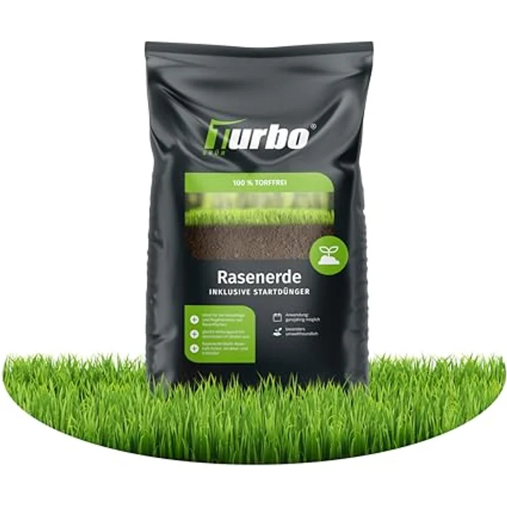 TURBOGRUEN Turbogrün Rasenerde 30L, 100% torffrei mit Startdünger und Rasensand, ideal für Nachsaat und Neuanlage – Bild 1
