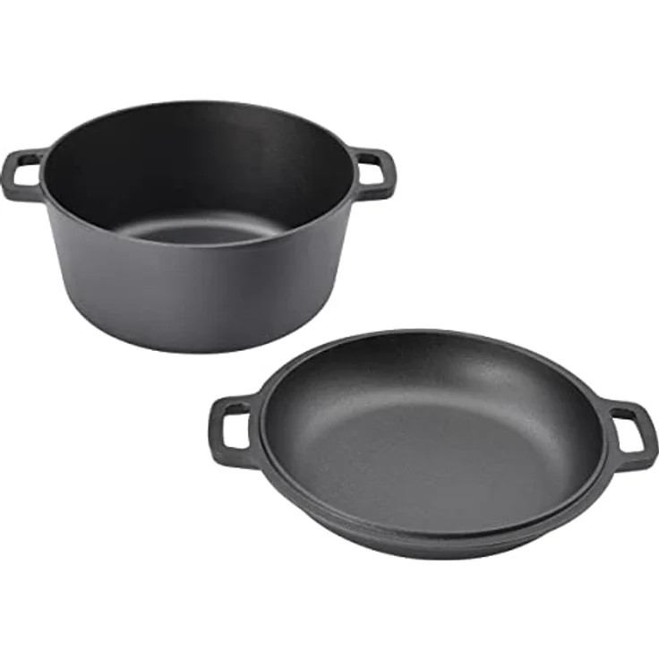 TAINO Gusseisen-Topf mit Pfannen-Deckel 6l Dutch-Oven Allzweck-Kochtopf aus Gusseisen Herd Ofen Lagerfeuer Grill, langlebiger Grilltopf Schwarz – Bild 2