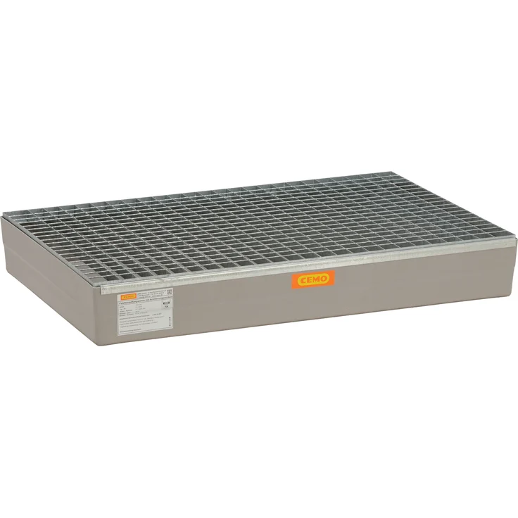Cemo Auffangwanne 140 l, für Paletten, mit Arretierungsnocken und Stahlgitterrost, ohne Zulassung, B x H x T: 120 x 23,5 x 80 cm, 10385