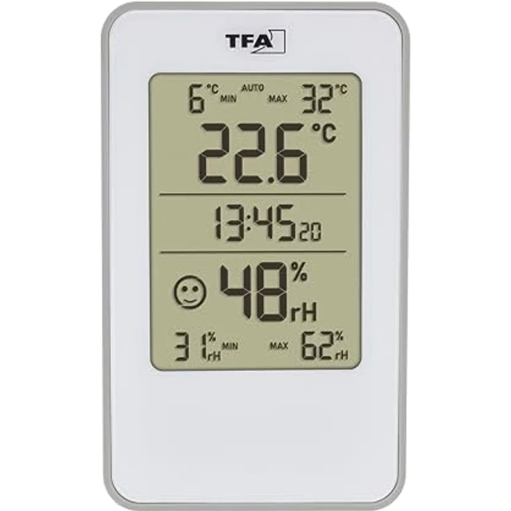 TFA Thermo-Hygrometer 30.5057.02, Digitales Thermometer + Hygrometer mit Höchst- und Tiefstwertanzeige, Weiß – Bild 2