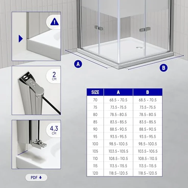 i-flair Falttür Duschkabine DK99, 85x100 cm, teilsatiniertes 6 mm Sicherheitsglas, platzsparend, magnetischer Türverschluss – Bild 6