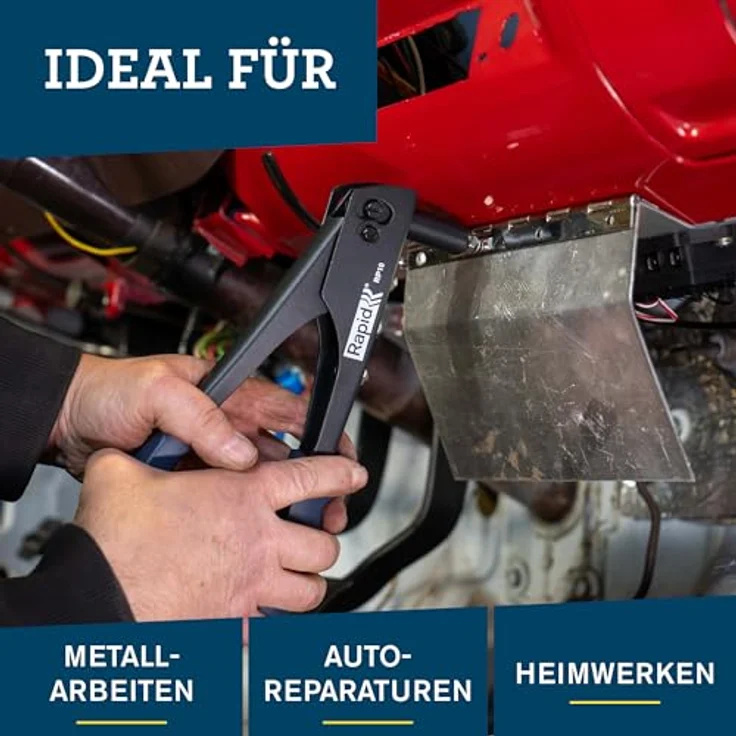 Rapid RP10 Nietzange - Set mit 100 Aluminiumnieten, integriertem Schraubenschlüssel & Soft-Grip-Griff für 3,2, 4,0, 4,8 mm Blindnieten – Bild 3