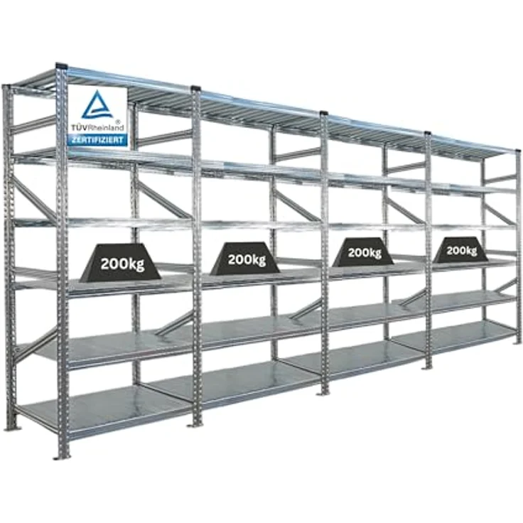 Proregal PROXIMO Metallregal, Schraubenloses Steckregalsystem mit 6 Böden, 210 x 90 x 60 cm, Traglast 200 kg pro Boden, verzinkter Stahl – Bild 1