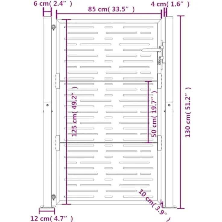 vidaXL Gartentor aus Cortenstahl, Rostig, abschließbar - 105 x 130 cm – Bild 3