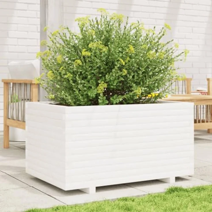 vidaXL Pflanzkübel, Blumenkasten für Garten Balkon Terrasse, Hochbeet für Gemüse Blumen Pflanzen, Weiß Massivholz Kiefer – Bild 3