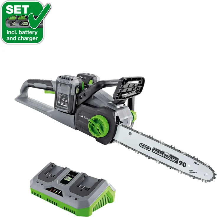 LUX Akku-Kettensägen-Set 1 PowerSystem A-KS-2x20/4/30 mit 2x 20V Akku, Ladegerät