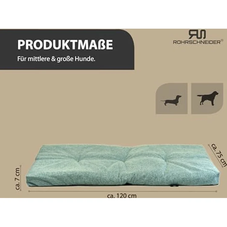 Rohrschneider Hundebett Made in EU | Hundematte mit Anti-Rutsch | strapazierfähiges Hundekissen für kleine, mittelgroße & große Hunde | Katzenbett | inkl. Futternapf | Gr. 3 (türkis, 120 x 75 x 7 cm) – Bild 2