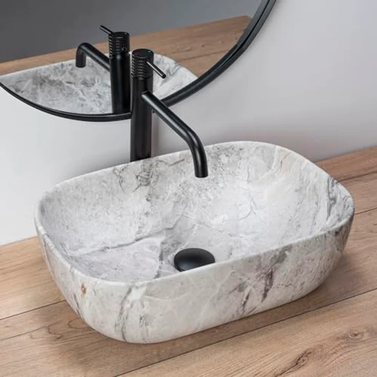 wohnwerk.idee Aufsatzwaschbecken Livia Beige Grey Stone, Naturstein Beton Stein Optik für Qualitätsschätzer – Bild 3