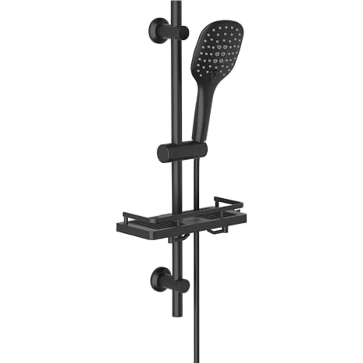 Görbach Edelstahl Duschstange mit Brause, Brausestangeset 70 cm, Handbrause mit 3 Strahlarten, Schwarz – Bild 1