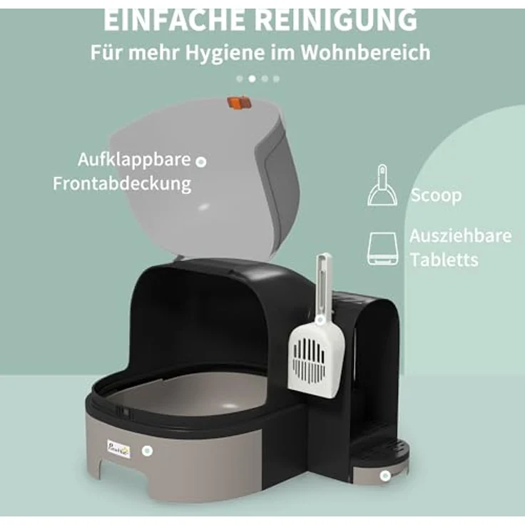 PawHut Katzentoilette, Katzenhaus, Katzenklo inklusive Schaufel, 2 Herausziehbarer Bodenwannen, Haube, Grau, 52 x 60 x 42 cm – Bild 4