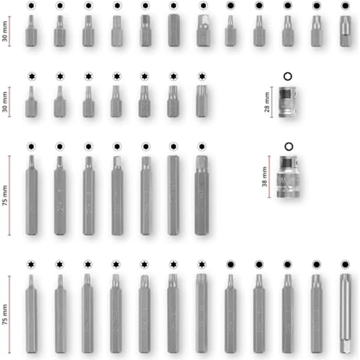 Einhell Bit-Set 109032, XL-Case, 40-teilig, mit 30 mm und 75 mm kraftvollen Chrom Vanadium Bits und Stecknussadaptern – Bild 11