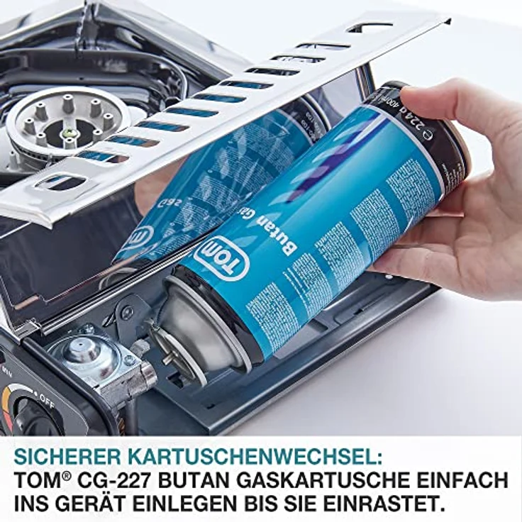 TOM 14 x Butangas Gaskartuschen CG-227 Set mit MSF-1A Bajonettventil, ideal für Campingkocher, Gaslampen und Unkrautbrenner – Bild 5