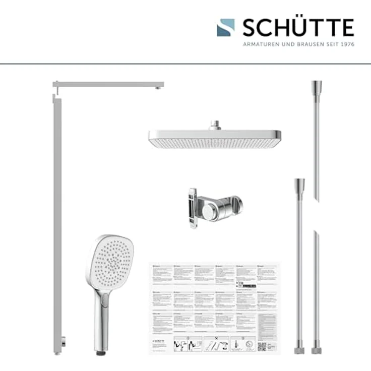 Schütte Brausegarnitur LA PALMA, Regendusche mit Antikalk-Beschichtung, 3 Strahlarten, Höhenverstellbar 105 cm, Komplett-Set, wassersparend – Bild 6