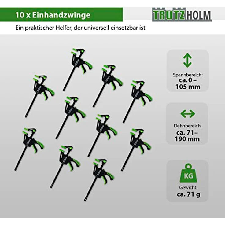TrutzHolm 10er Set kleine Einhandzwingen mit Soft-Grip-Griffen 35x105 mm – Bild 2