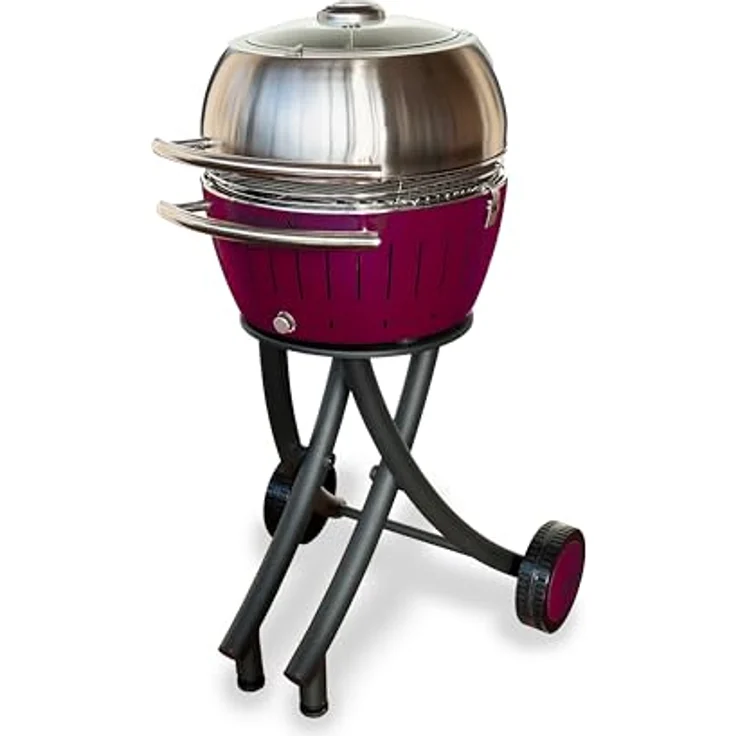LotusGrill XL Gartengrill Set Limettengrün - Grillwagen mit Grillhaube XL aus Edelstahl, Pflaumenlila - Integriertes Thermometer und Sichtglaseinsatz – Bild 1