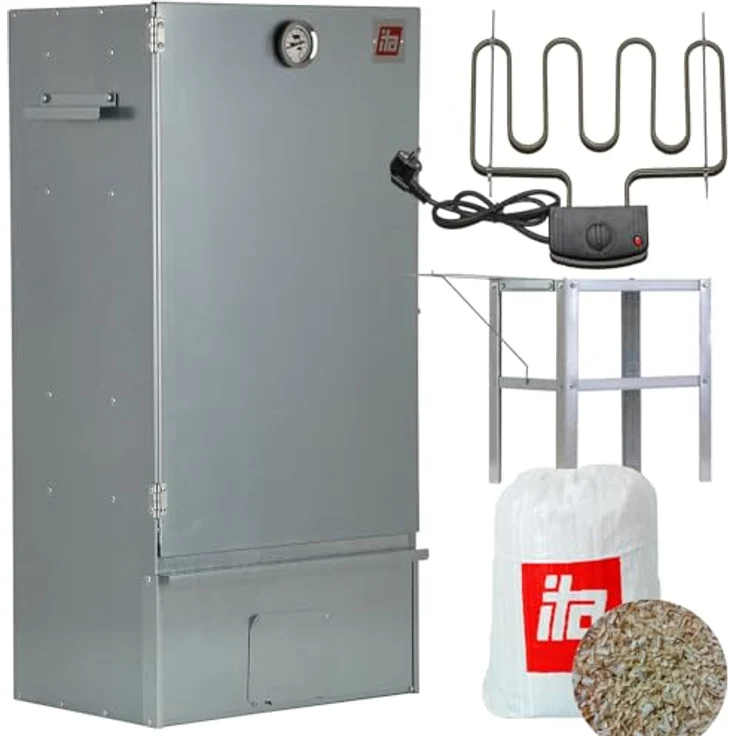 ITA Elektrischer Räucherofen 7005 - Smoker Set mit 3 Etagen, Edelstahl, inkl. Heizspirale und Thermometer, 81 cm, EU Qualität – Bild 1