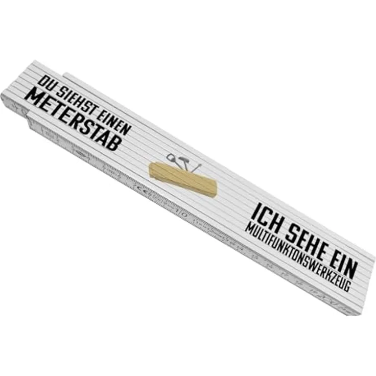 speecheese Multifunktionswerkzeug Meterstab aus Holz mit lustigem Spruch, hochwertiges Produkt aus Holz, weiß, ideal als Geschenk für Handwerker und Bastler