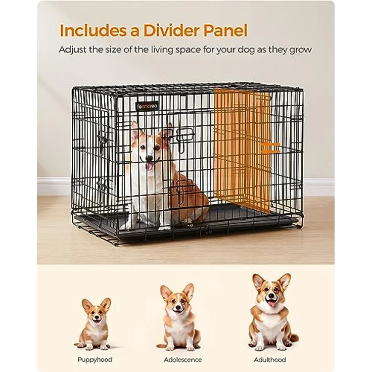FEANDREA Hundekäfig, Hundebox, zusammenklappbar, transportabel, 2 Türen, 92,5 x 57,5 x 64 cm, schwarz PPD36BK – Bild 3